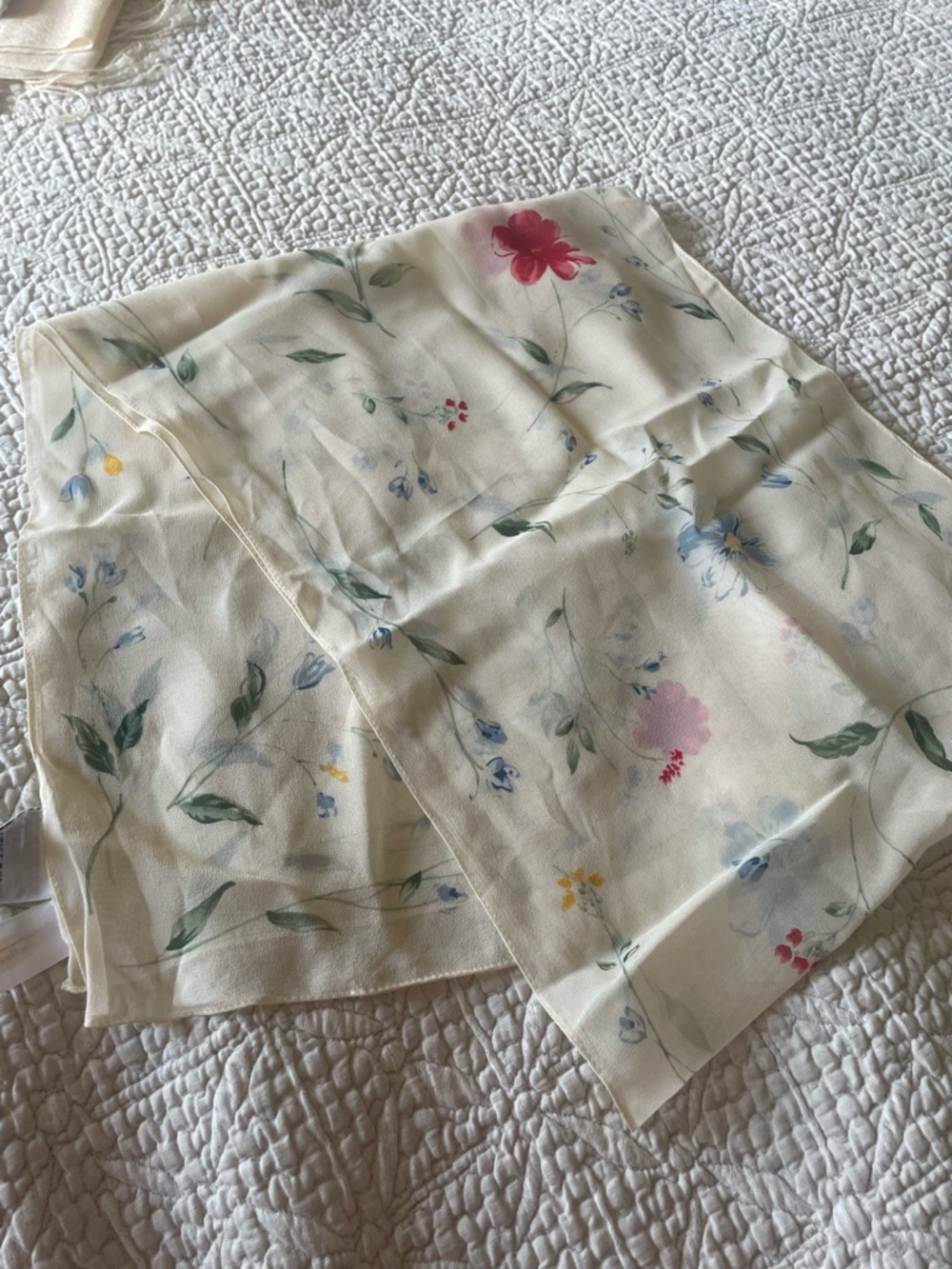 Talbots sheer silk Floral Scarf in Cream with Pastel Blooms 61x12